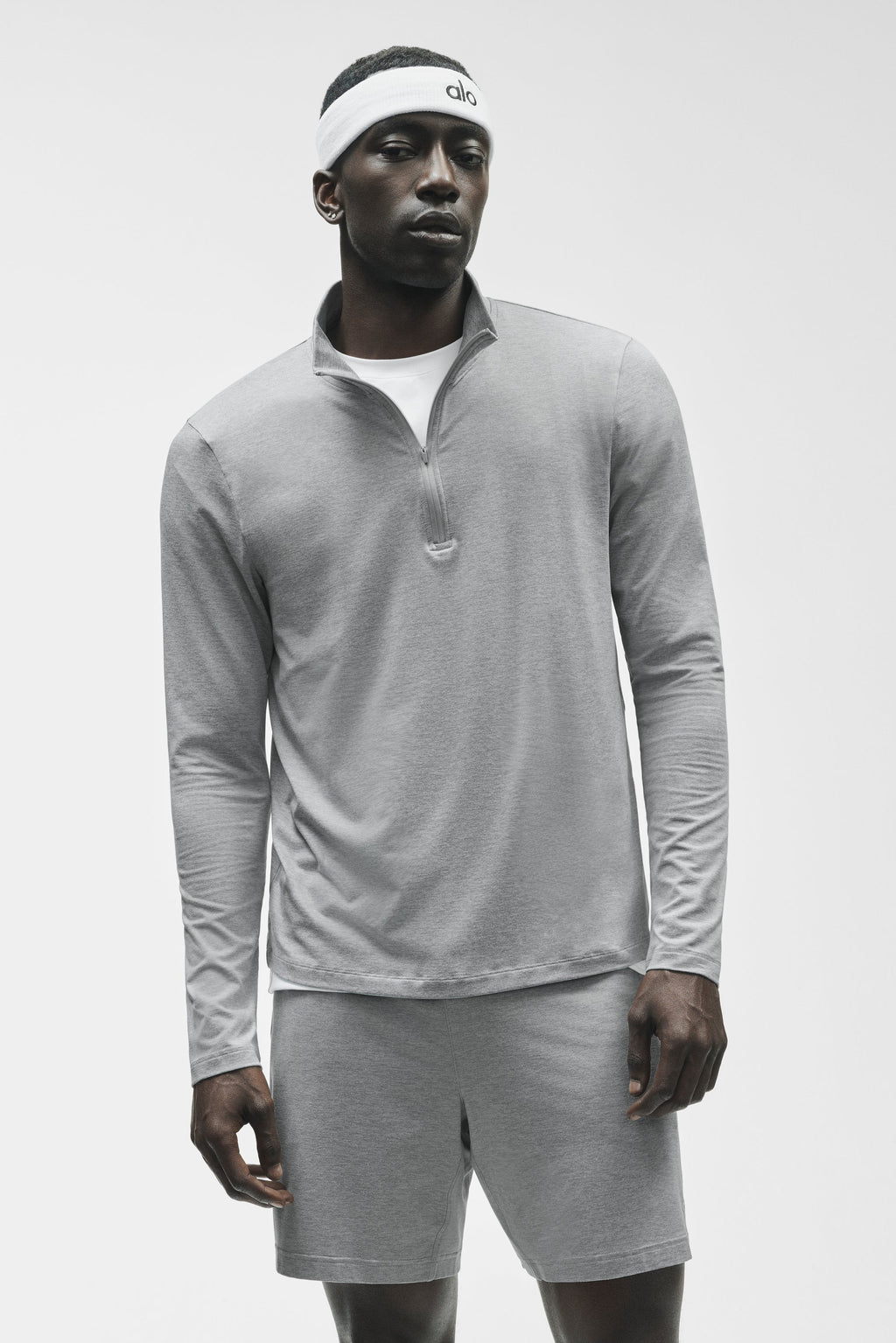 Alo Conquer 1/4 Zip Reform Long Sleeve Gris chiné vintage - photo 3