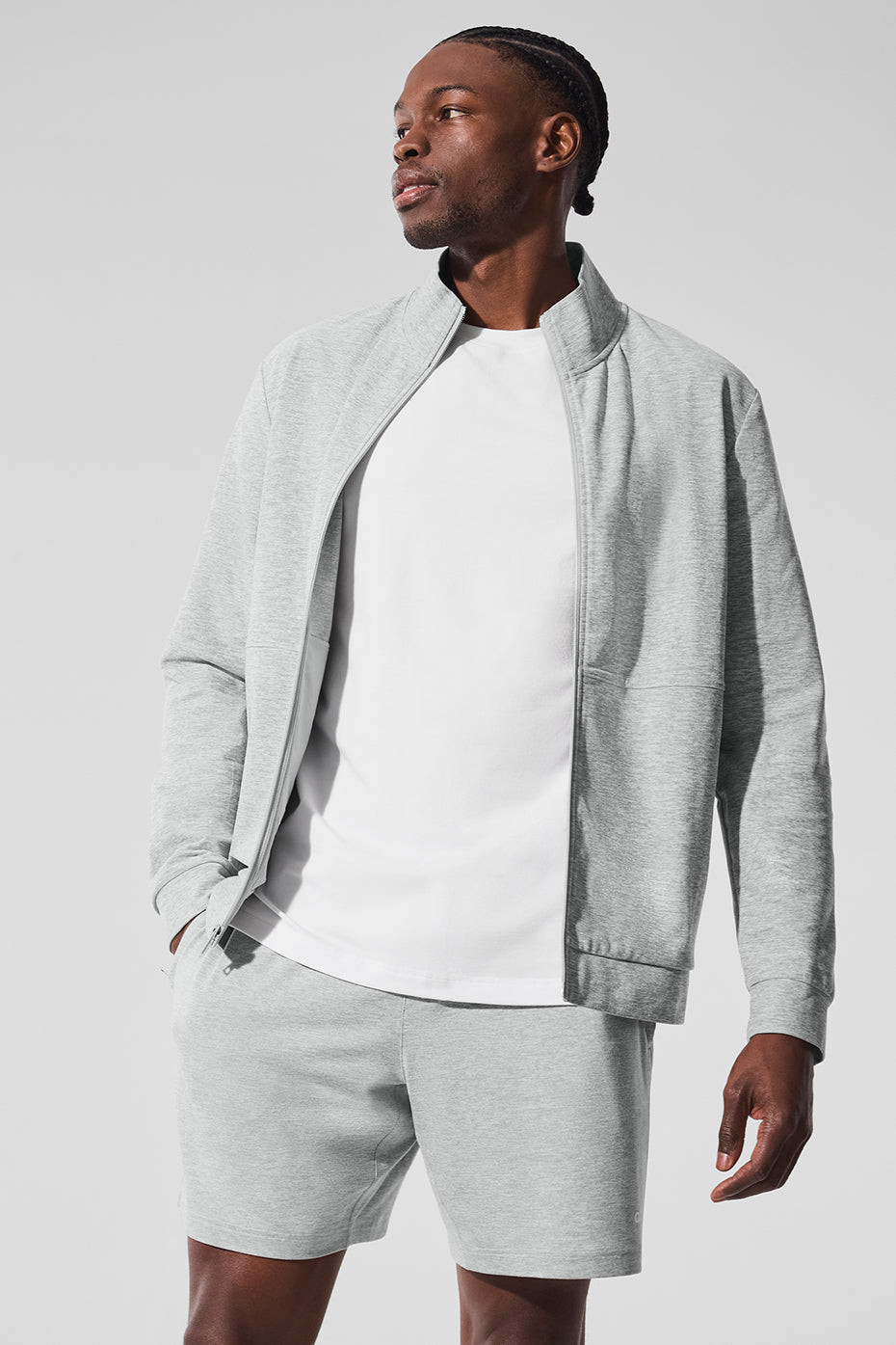 Alo Conquer Max Mock Neck Full Zip Gris chiné - photo 3