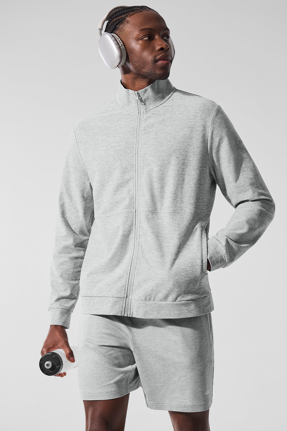 Alo Conquer Max Mock Neck Full Zip Gris chiné - photo 4